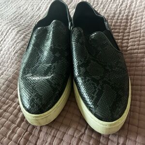 Vince snake print leather slip ons.  Used.